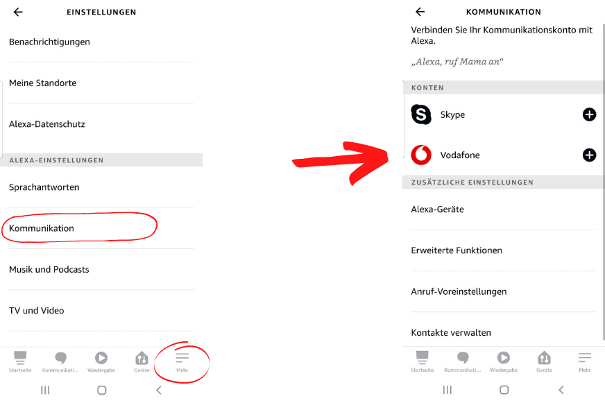 OneNumber Calling von Vodafone wird auf der Amazon Alexa App eingerichtet